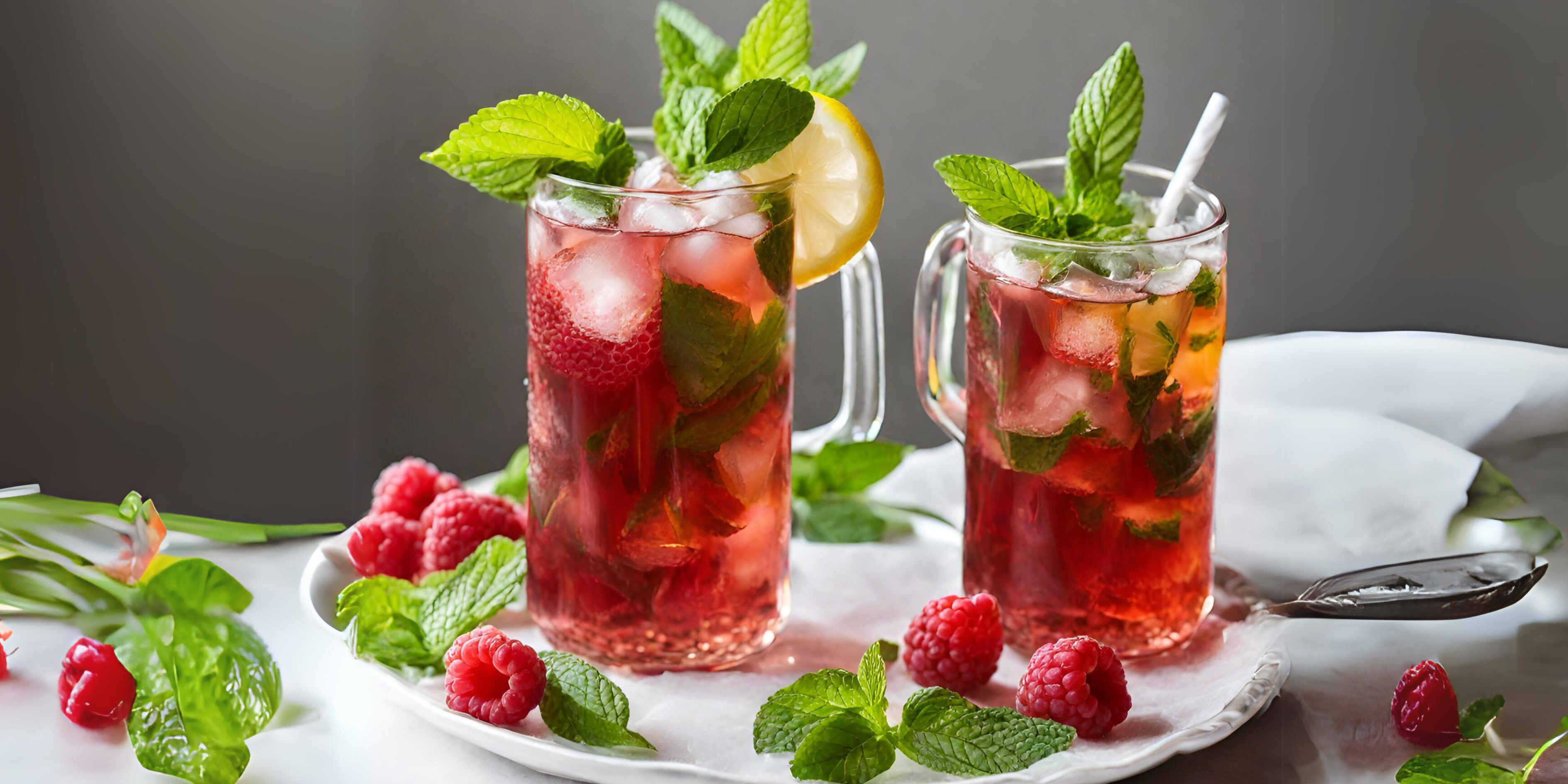 Raspberry Leaf Iced Tea with Lemon and Mint