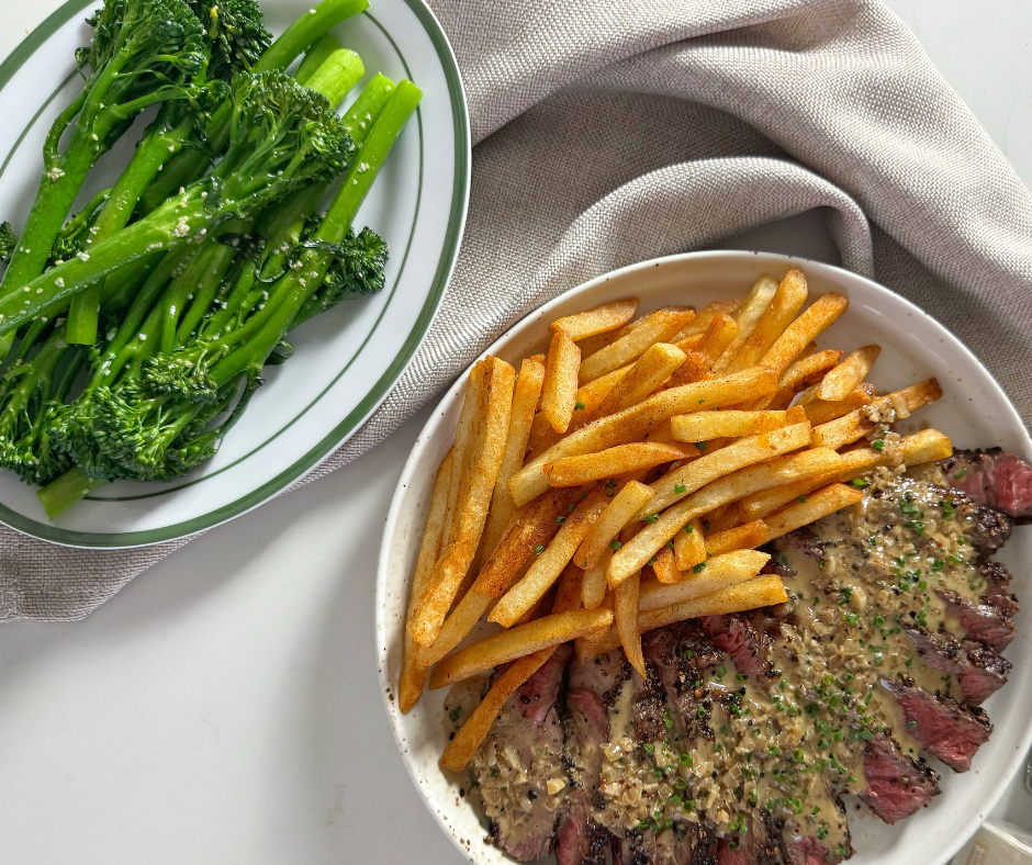 Steak Au Poivre Recipe with Creamy Peppercorn Sauce & Crispy Fries