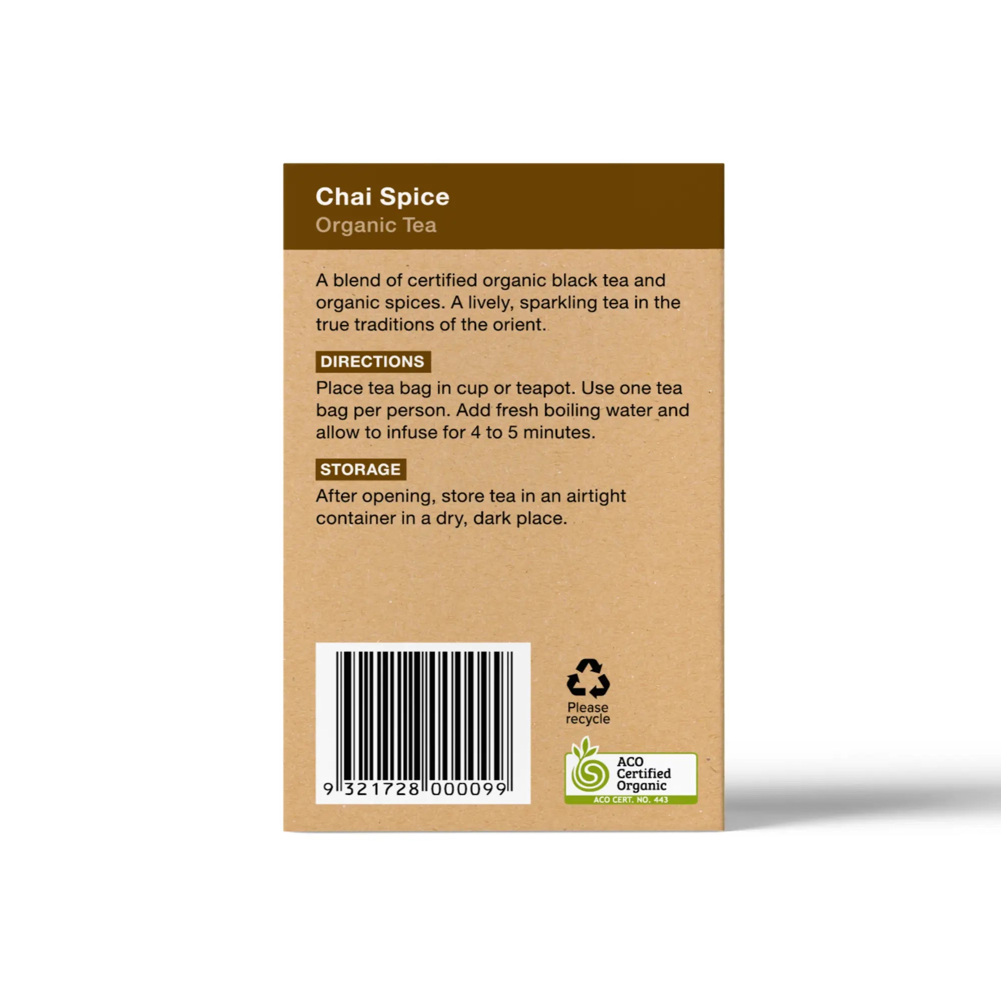 Certified Organic Chai Spice Tea drink