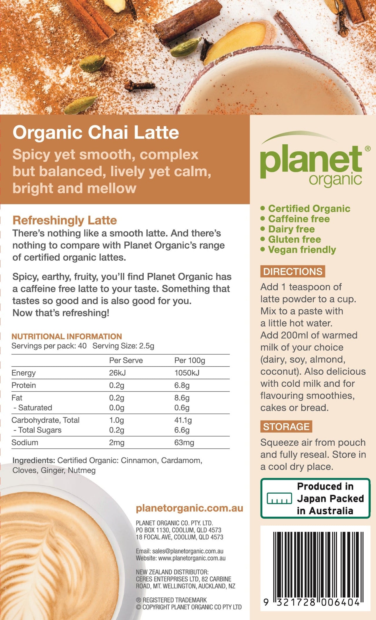 Chai Latte Powder 100g - Certified Organic