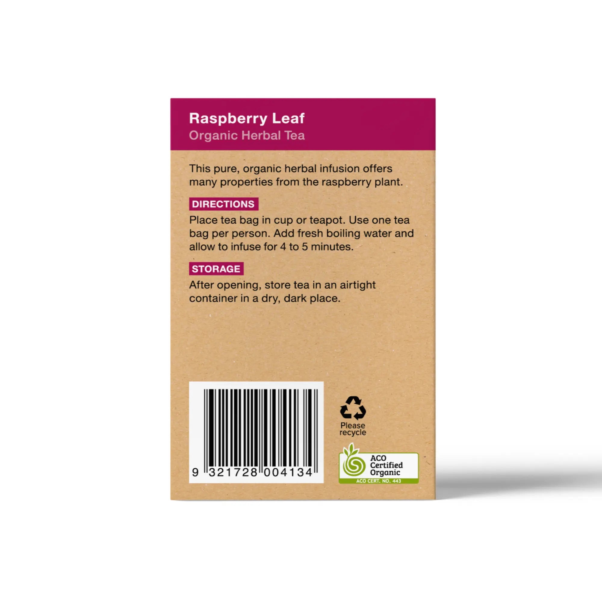 Raspberry Leaf 25 Teabags Certified Organic