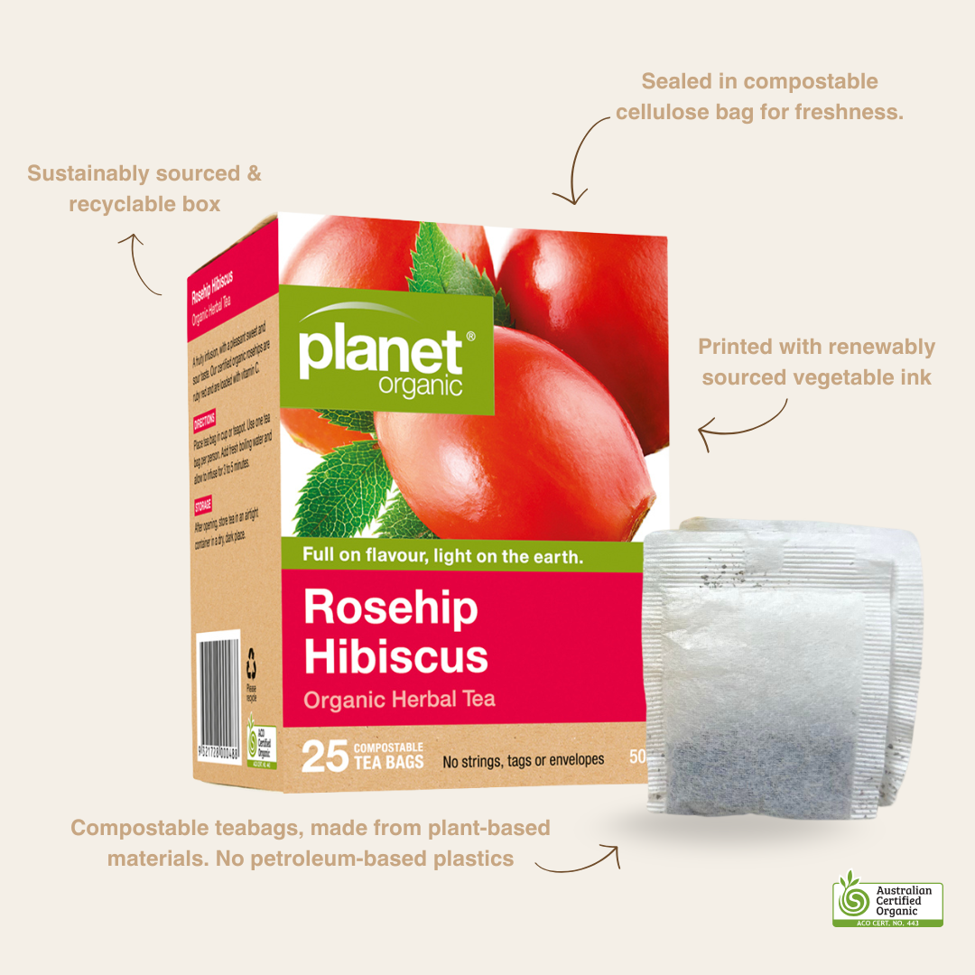 Rosehip & Hibiscus Tea 25 Tea Bags - Certified Organic